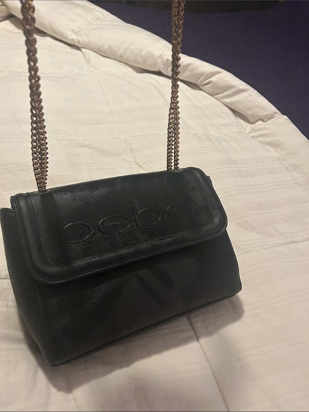 bebe Black Shoulder Bag with Gold Chain Strap
Excellent like new condition